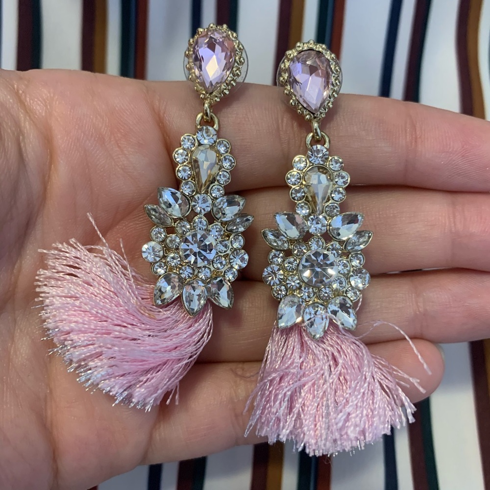Pink and Gold Tassel Earrings